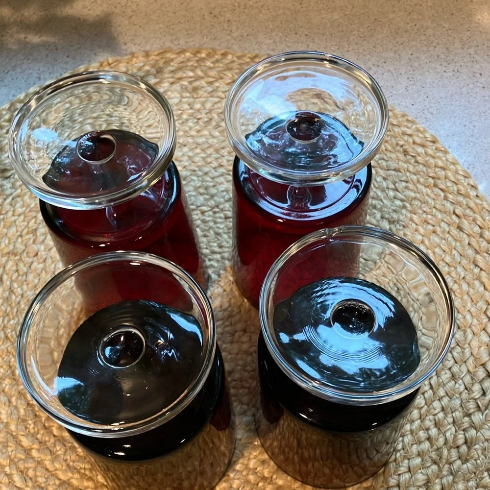 Set of (4) Vintage MCM Ruby Red Footed Water/Wine Glasses - Luminarc France